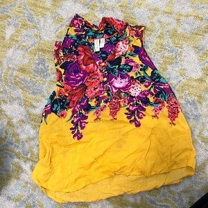 Anthropologie Meadow Rue XS Yellow Floral Tank Blouse